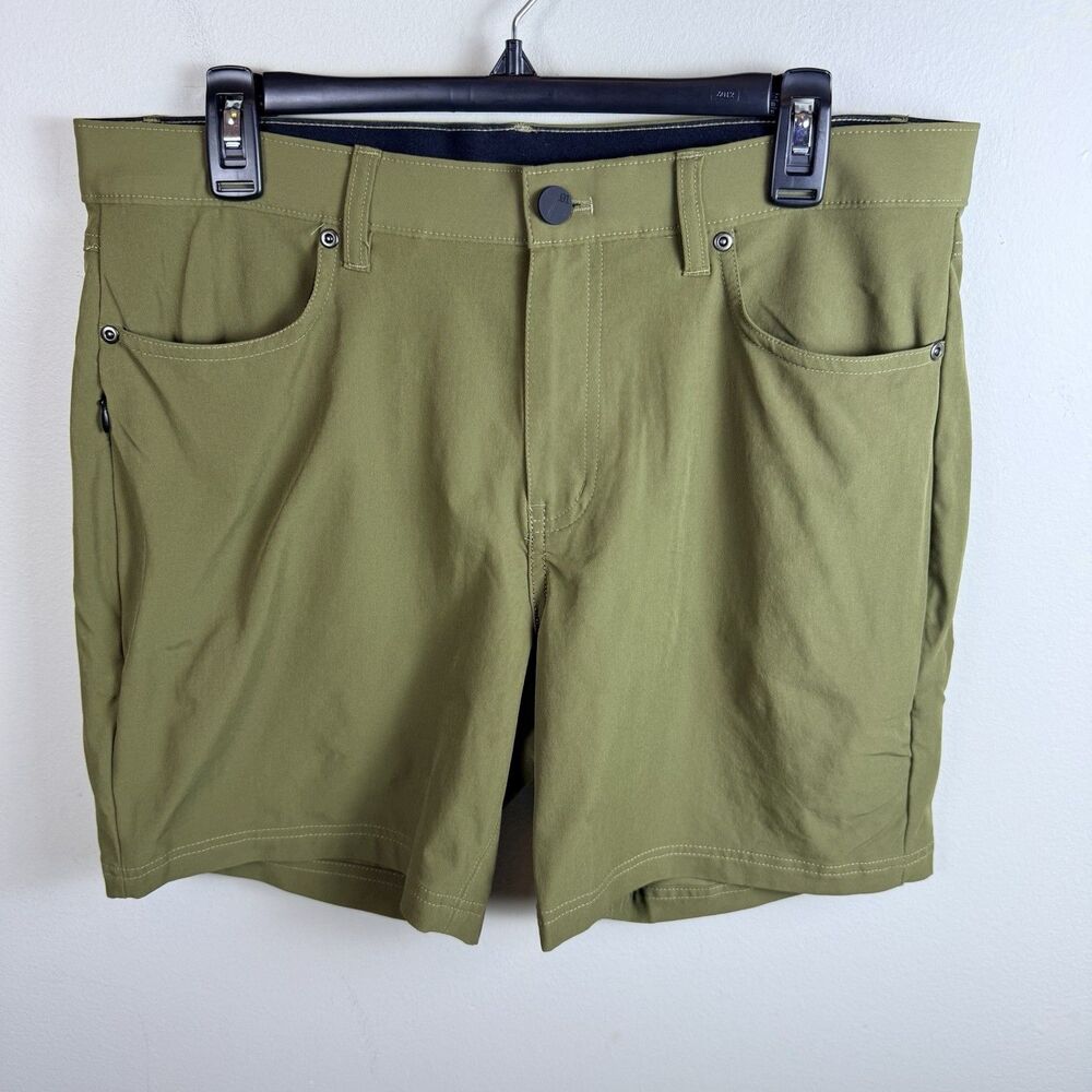 01.Algo Performance Stretch Shorts Size 33 X 7 Olive Green Chino Golf Sports